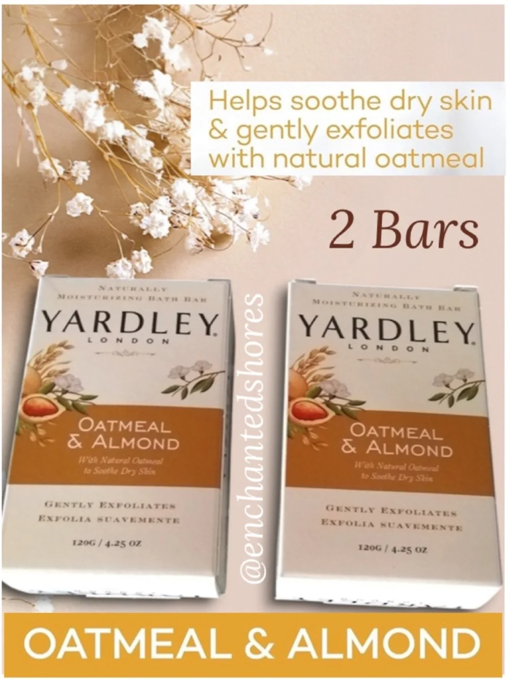 Yardley Of London Oatmeal and Almond Nourishing Bath Bar Luxury Beauty Soap 2 Pk